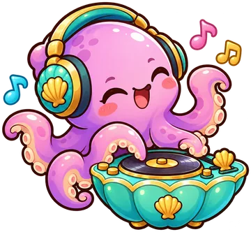 Purple Octopus DJ spinning a shell turntable