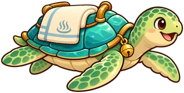 Sea turtle taxi carrying a towel and a bell