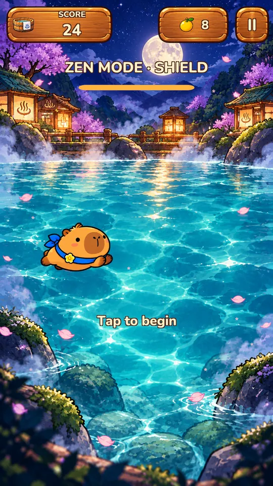 Zen Mode shield at night in Capy Dive